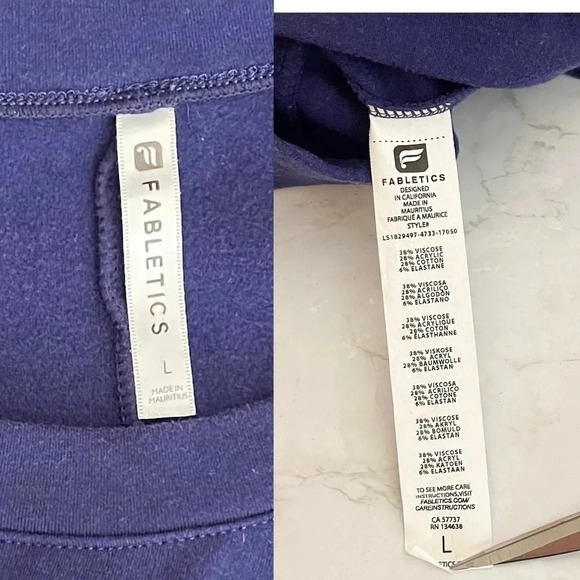 Fabletics Sadie Drawcord Sleeve Sweatshirt Size Large Terry Fleece Indogo - Picture 6 of 6
